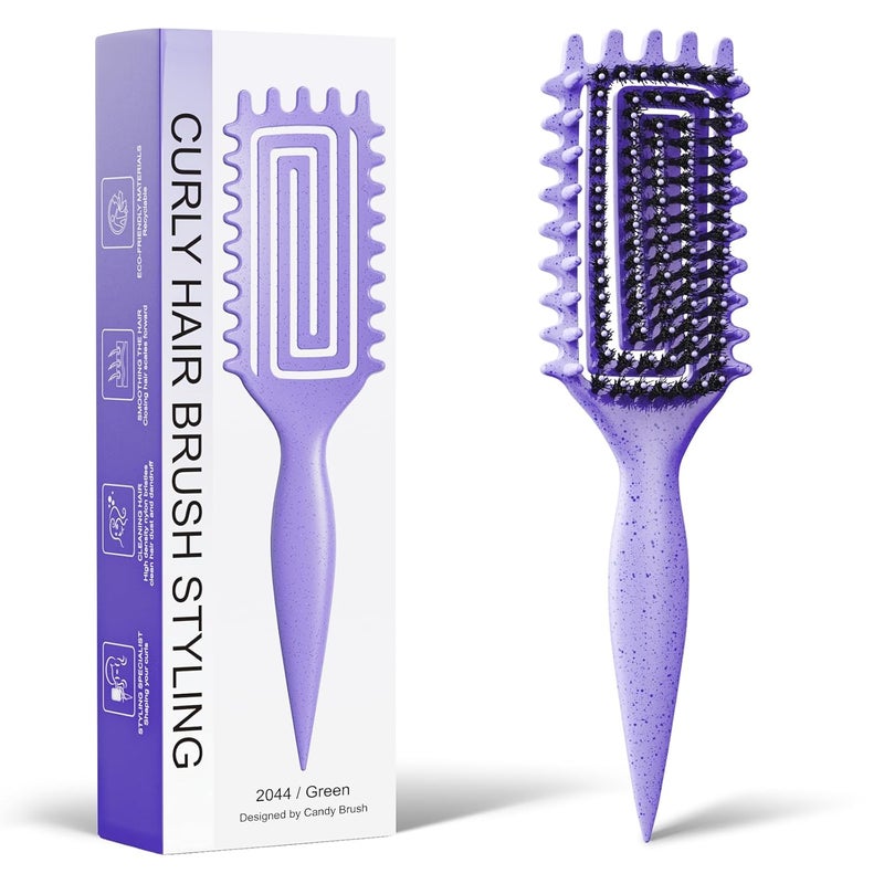 Weldilgit Curly Hair Brush, Curl Defining Brush with Soft Boar Bristles Detangling Tangled Glides, Wide-Teeth Design Effortlessly Shaping & Defining Curls, Curling Definer for Wet & Dry Hair (Purple) - Image 1